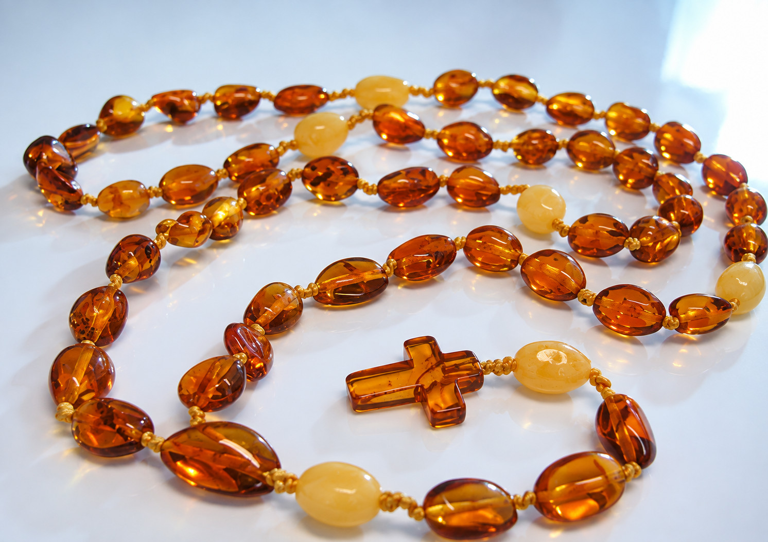 Genuine Cognac Yellow Amber Prayers Catholic Rosaries Baltic amber 