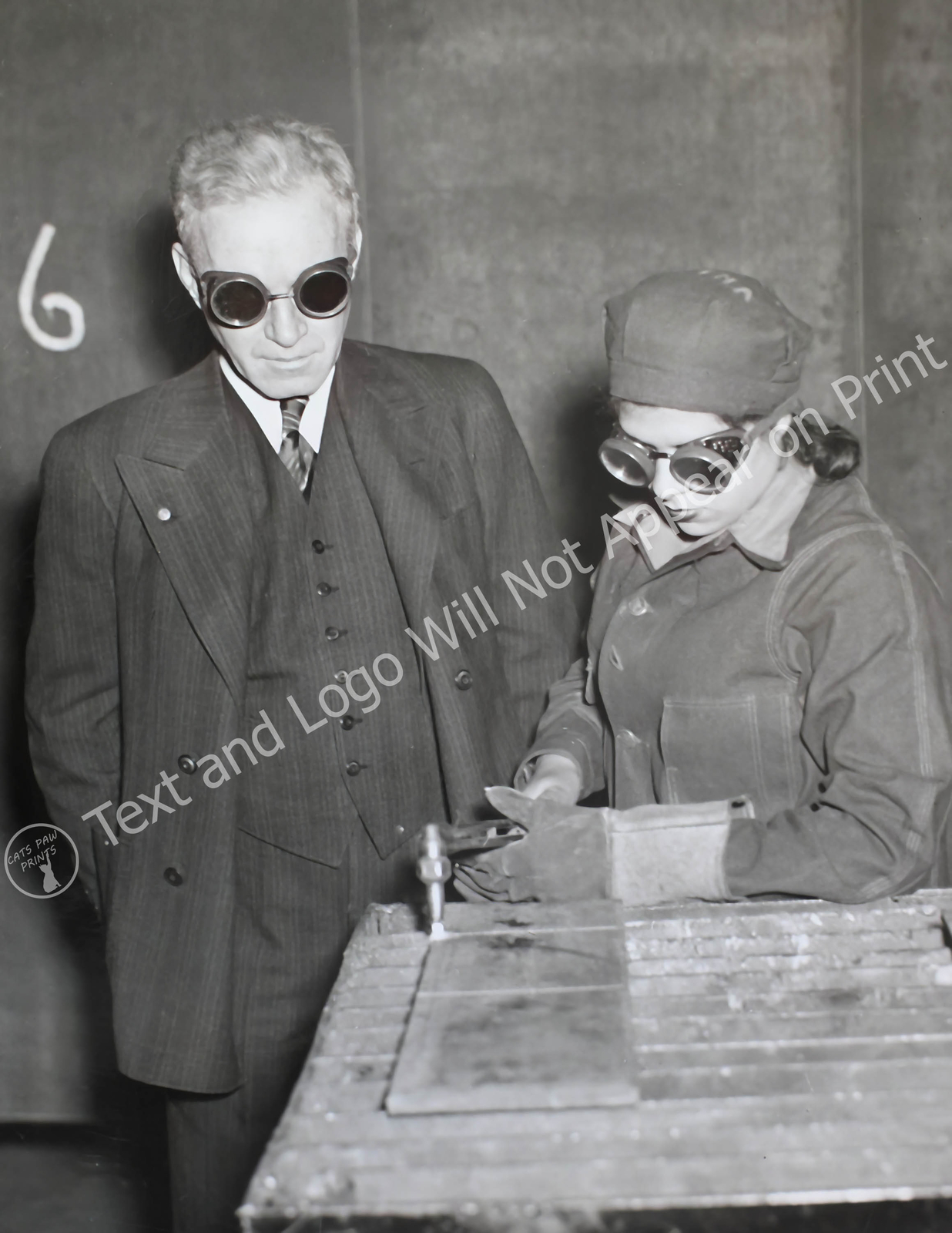 1942 Young Woman Learning Welding, Connecticut Vintage Old Photo Reprint
