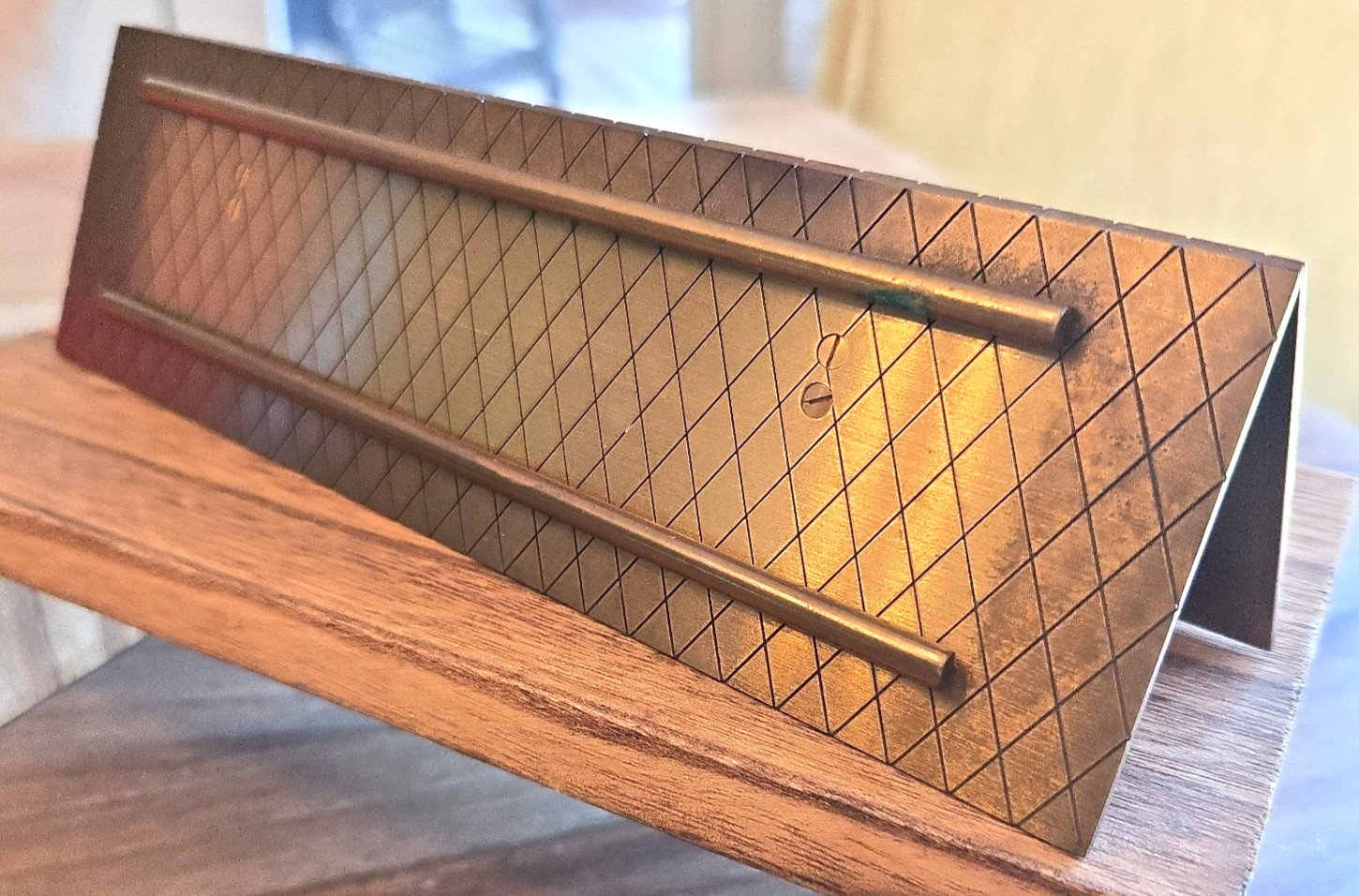 Vintage Swiss Brass Name Plate Spring Letter Holder Desk Memo Modernist MCM Gift