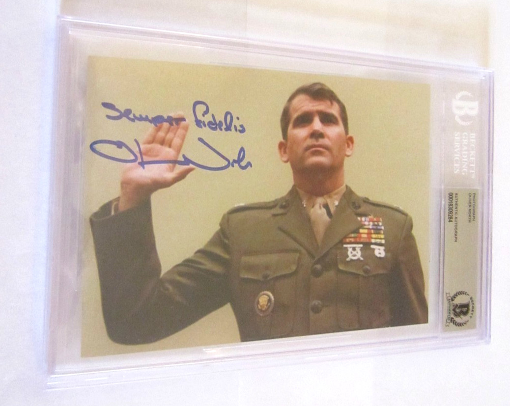 USMC Lt Col. Oliver North signed autographed 5x7 photo Beckett BAS Marines