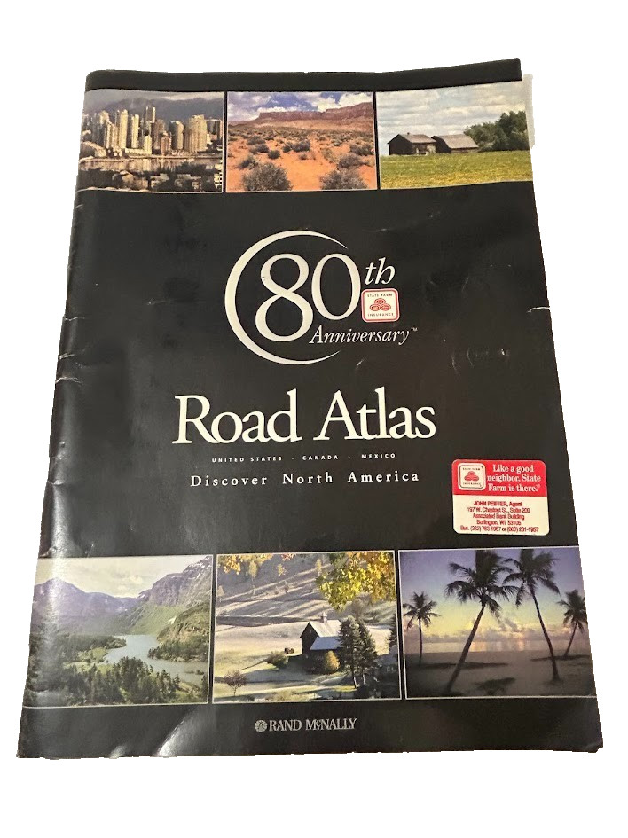 VTG 2002 Rand McNally Road Atlas State Farm 80th Anniversary North America Map