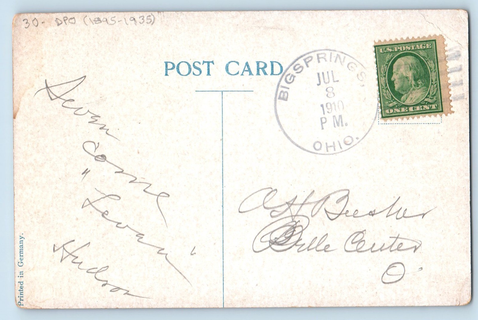 1910 Soldiers Monument Springfield Ohio OH DPO (1895-1935) Antique Postcard