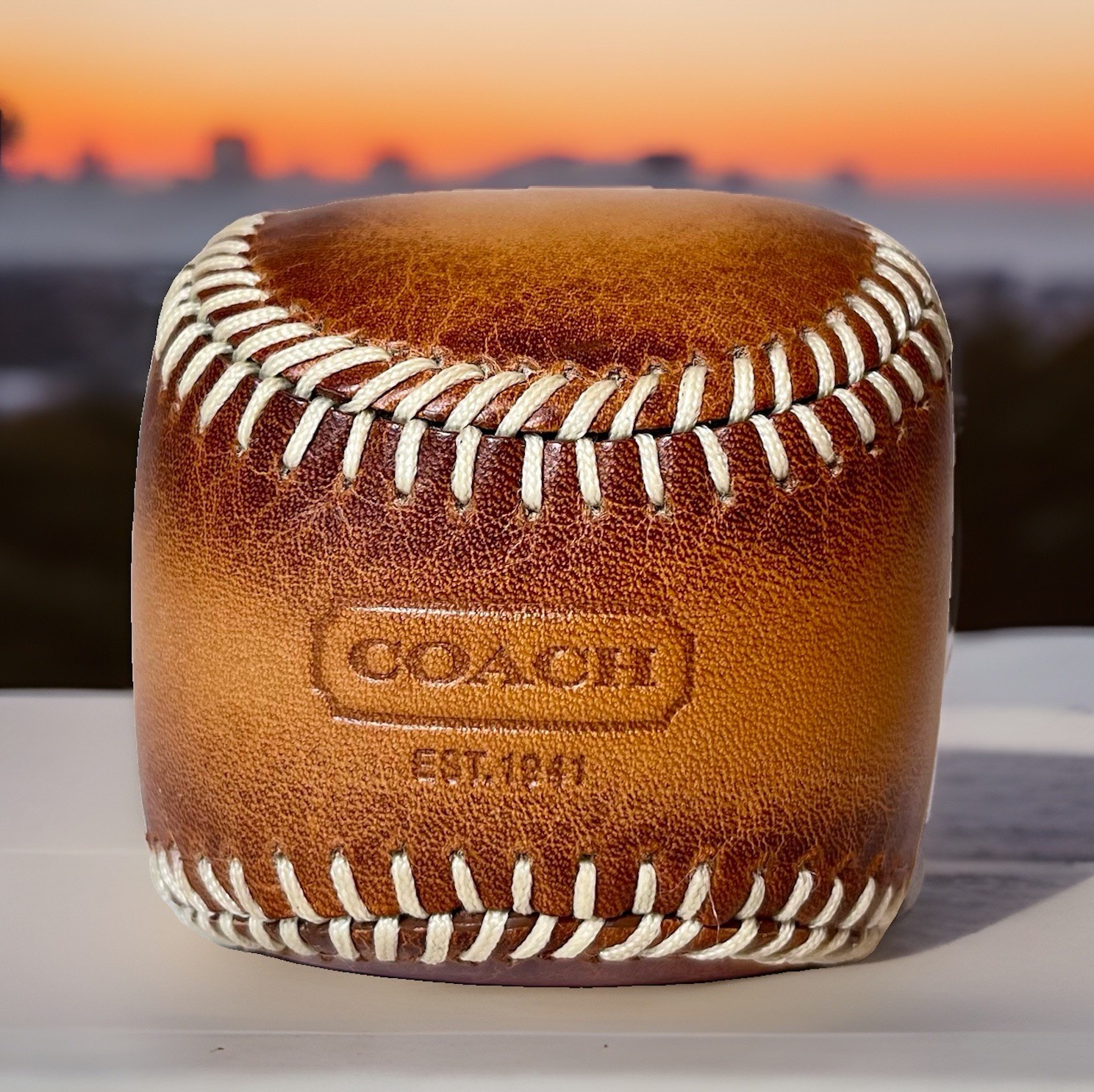 Coach Leather Collectible Baseball Est 1941 Brown White Stitching Memorabilia