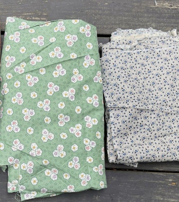 2 Vintage Fabric Pieces - Blue Calico & Marcus Brothers Floral