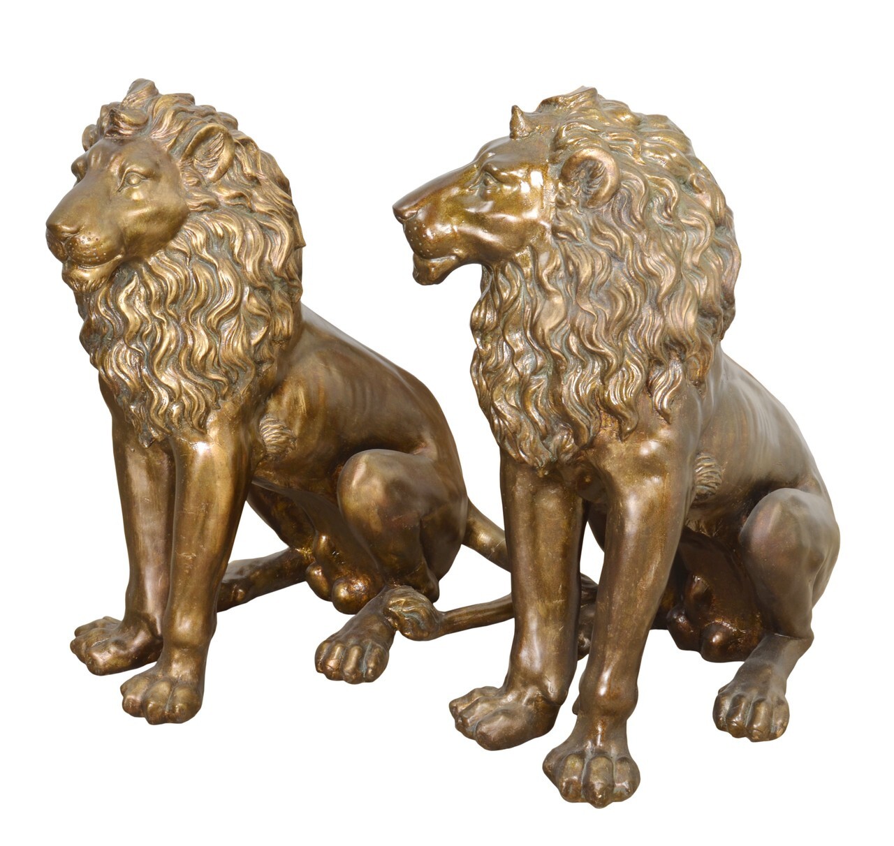 Gorgeous Tall Burnished Sitting Lions Sculptures/Statues-32\'\'H