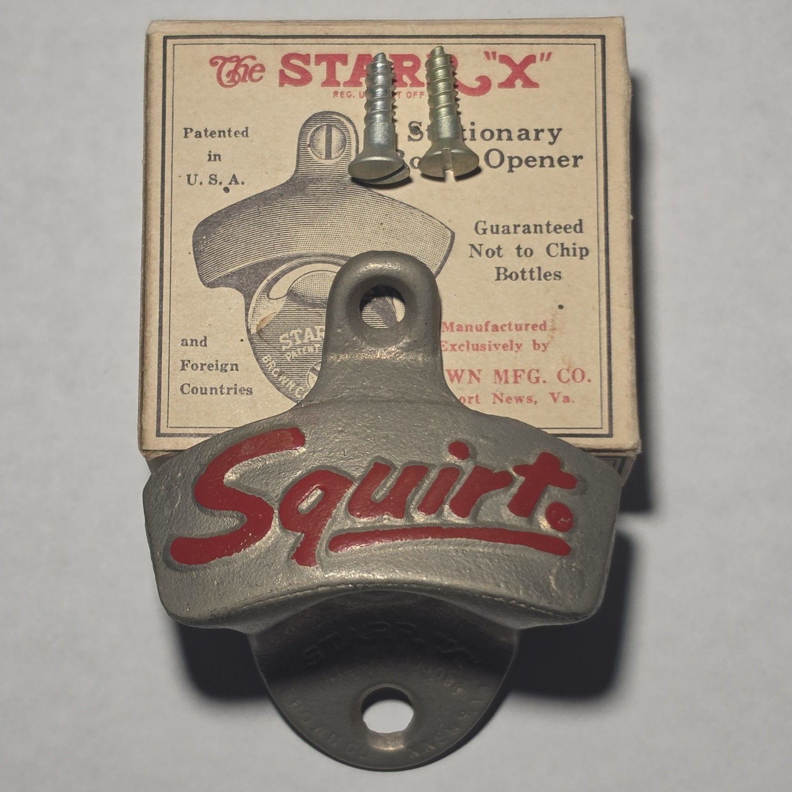 VTG Squirt Soda STARR X Wall Mount Bottle Opener NOS w/ Original Box & Screws