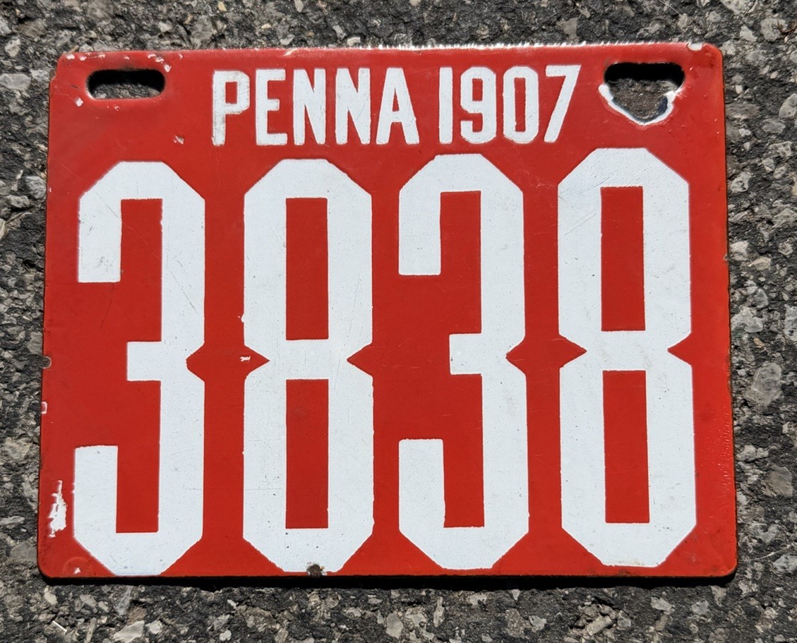1907 Pennsylvania Penna PA Porcelain License Plate Car Tag Auto Registration