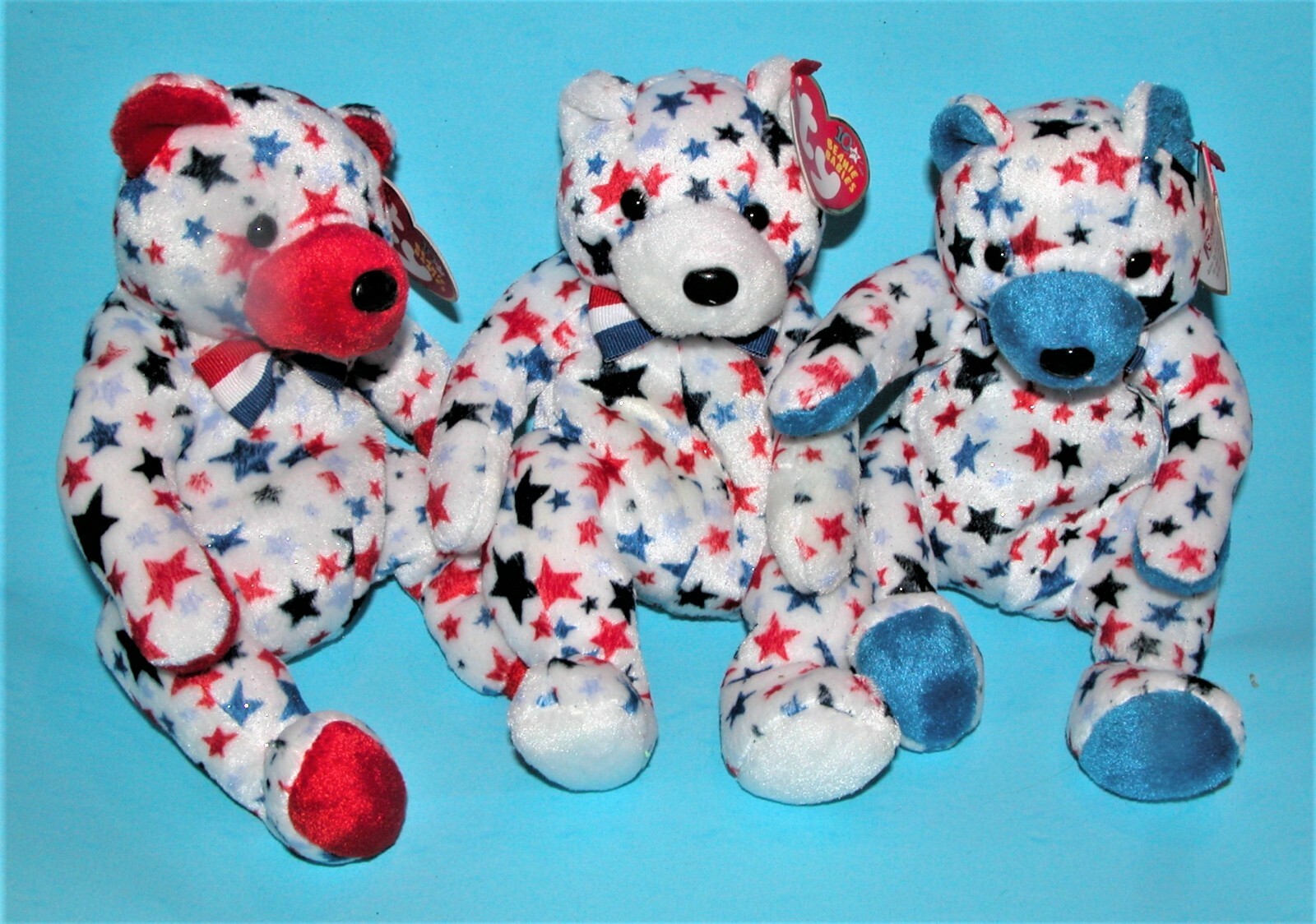 TY, Patriotic Beanie bears, 3 pc. set #40000 asst faces, Red, White, Blue stars TY, Patriotic Beanie bears, 3 pc. set #40000 asst faces, Red, White, Blue stars