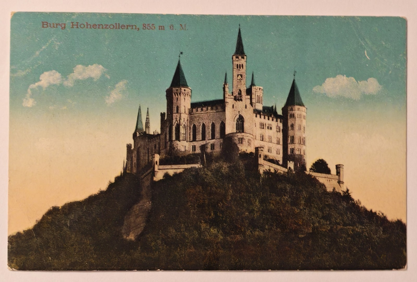 Postcard Castle Hohenzollern panorama c1915 Castle Baden Württemberg special postmark ung.