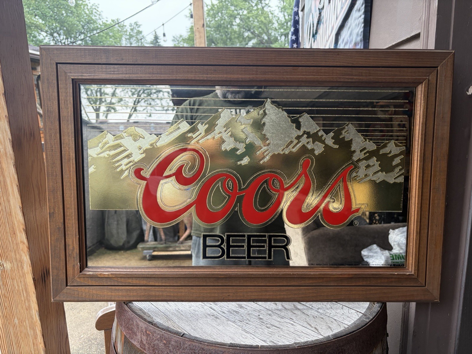 Vintage Adolph Coors Beer Rocky Mountains Wood Framed Bar Mirror Sign
