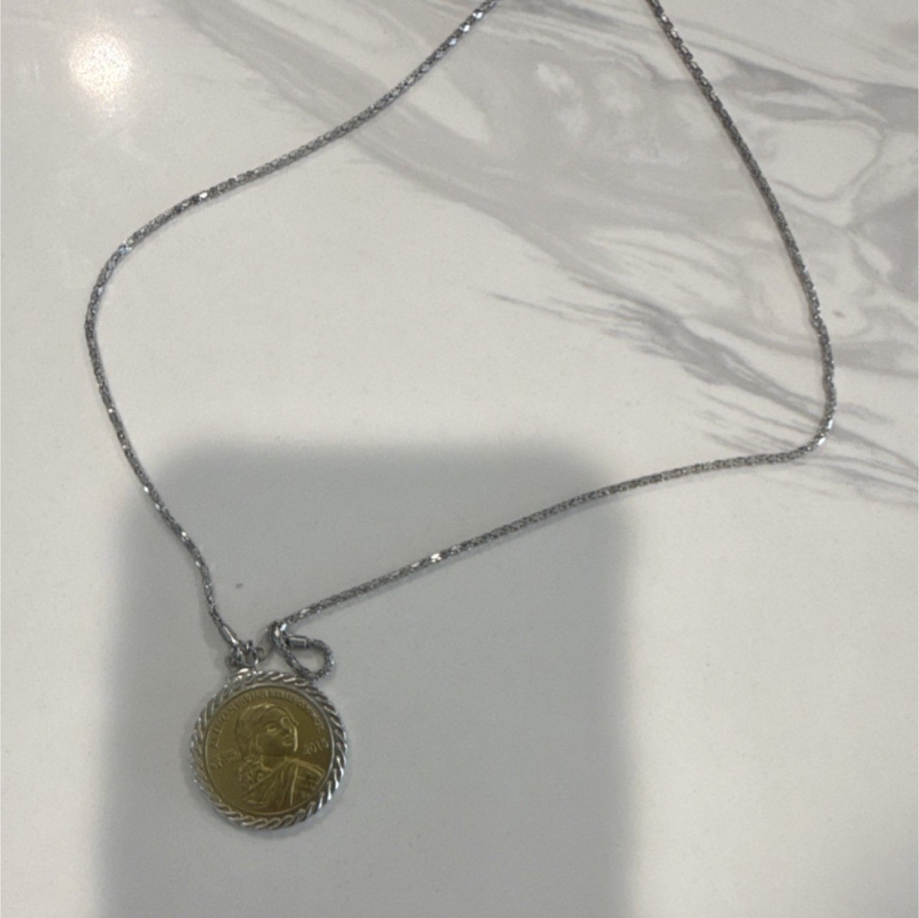 Mohawk Native American Coin Pendant Necklace Ironworkers 2015 Silver Tone