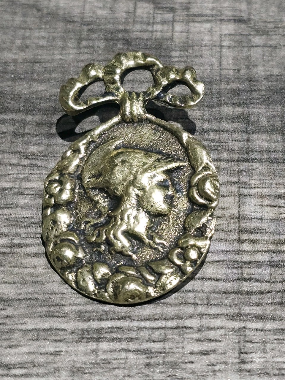 Vintage Italian Brass Brooch Cast Metal Cameo Portrait Pin Made in Italy...