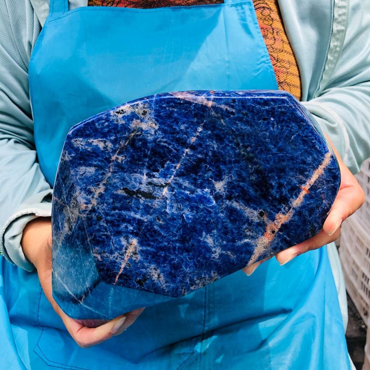 7.39LB Natural Sodalite Free Form Polished Specimen Blue Vein Crystal Healing