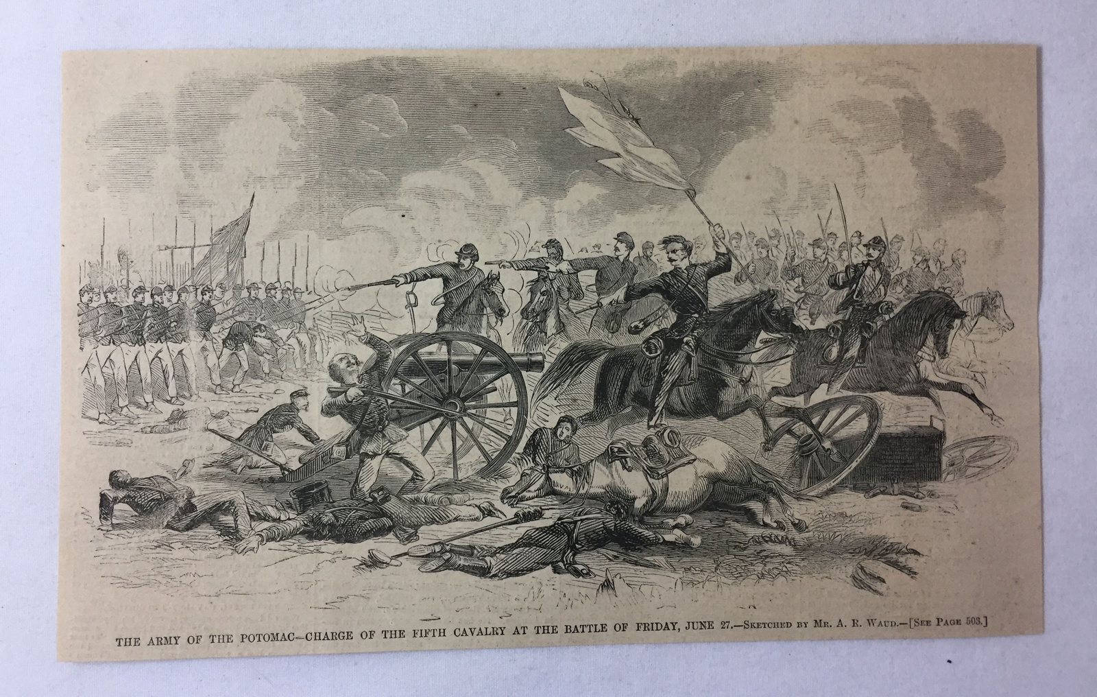 1862 magazine engraving~ CHARGE OF THE FIFTH CAVALRY Battle Of Friday, June 27