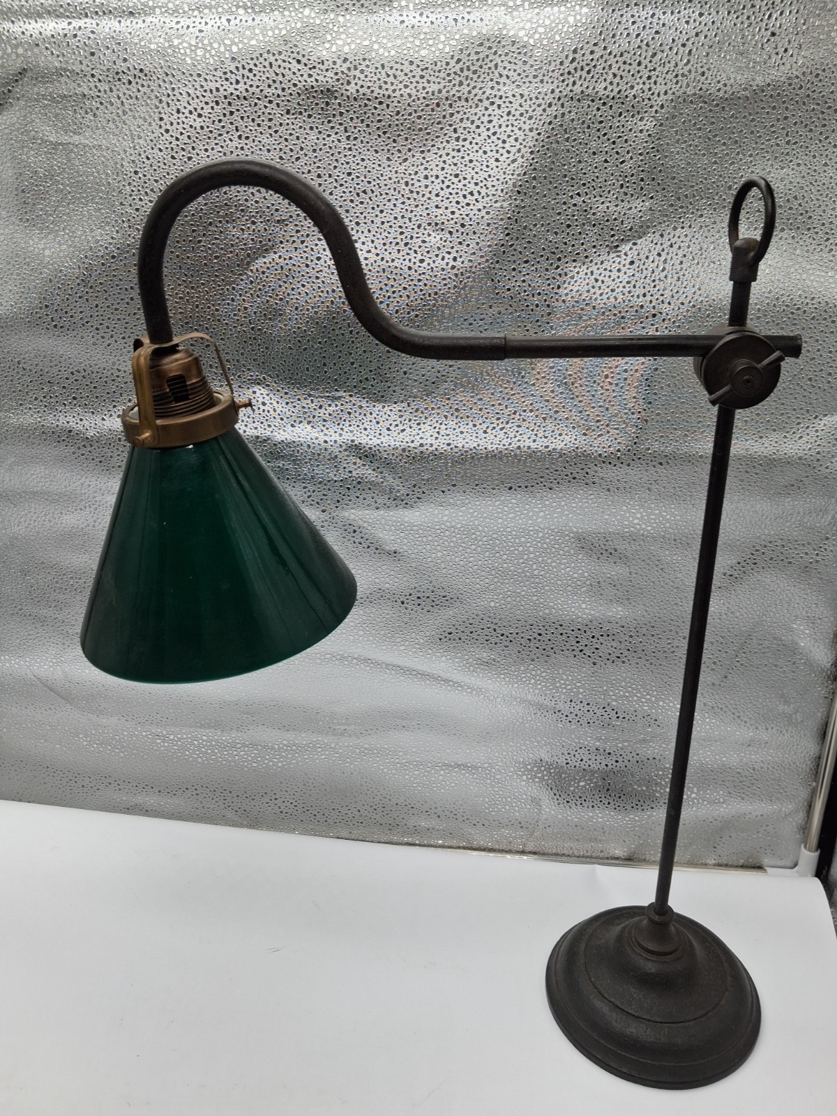 Antique 1920s Cast Iron Steel Desk Lamp Green Glass Shade Parts Repair 22