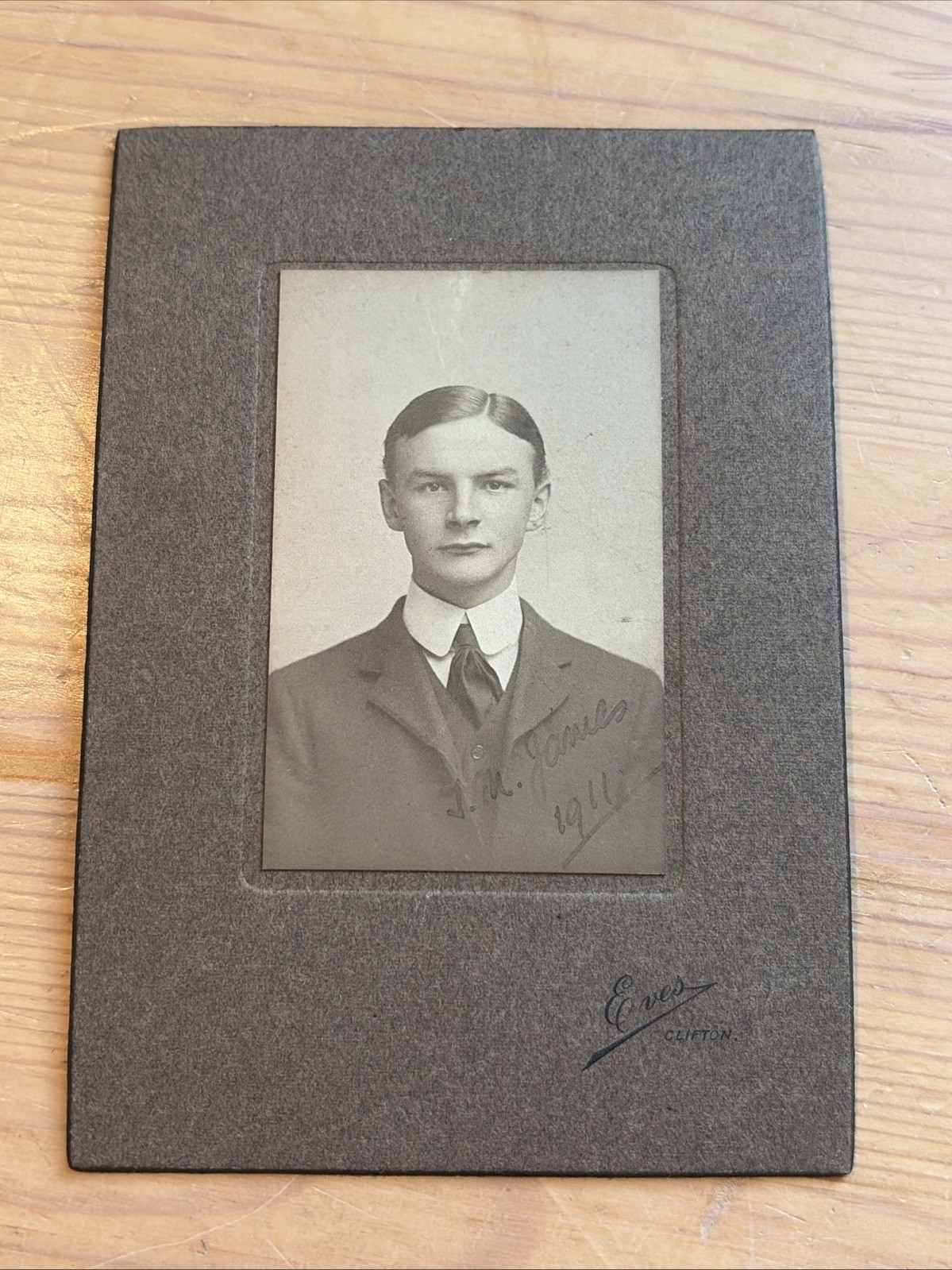 Edwardian 1911 Cabinet Card Photo Young Man - Eves, Clifton 12x9cm