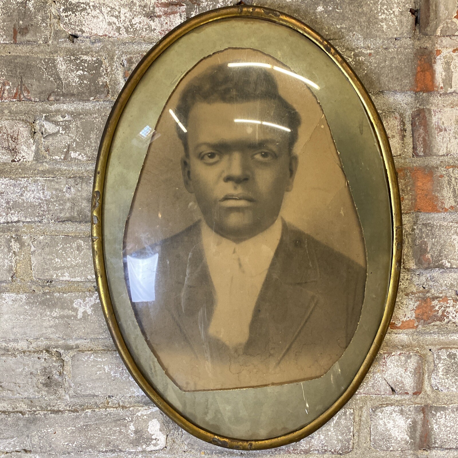 Late 19th, Early 20th Photo/Print African American Man / Bubble Convex Glass, 