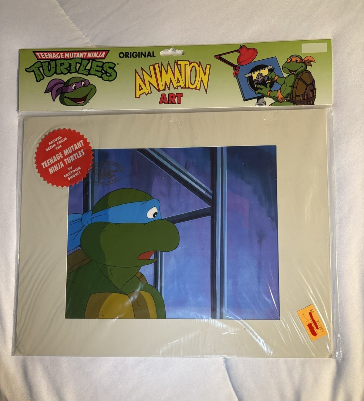 MWS Inc TMNT Leonardo Original Animation Cel Art w/ COA & Color Background MWS Inc TMNT Leonardo Original Animation Cel Art w/ COA & Color Background