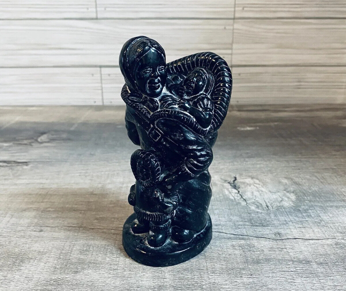 Hand Carved Vanstone Figurine Woman With 2 Babies Canada Statue