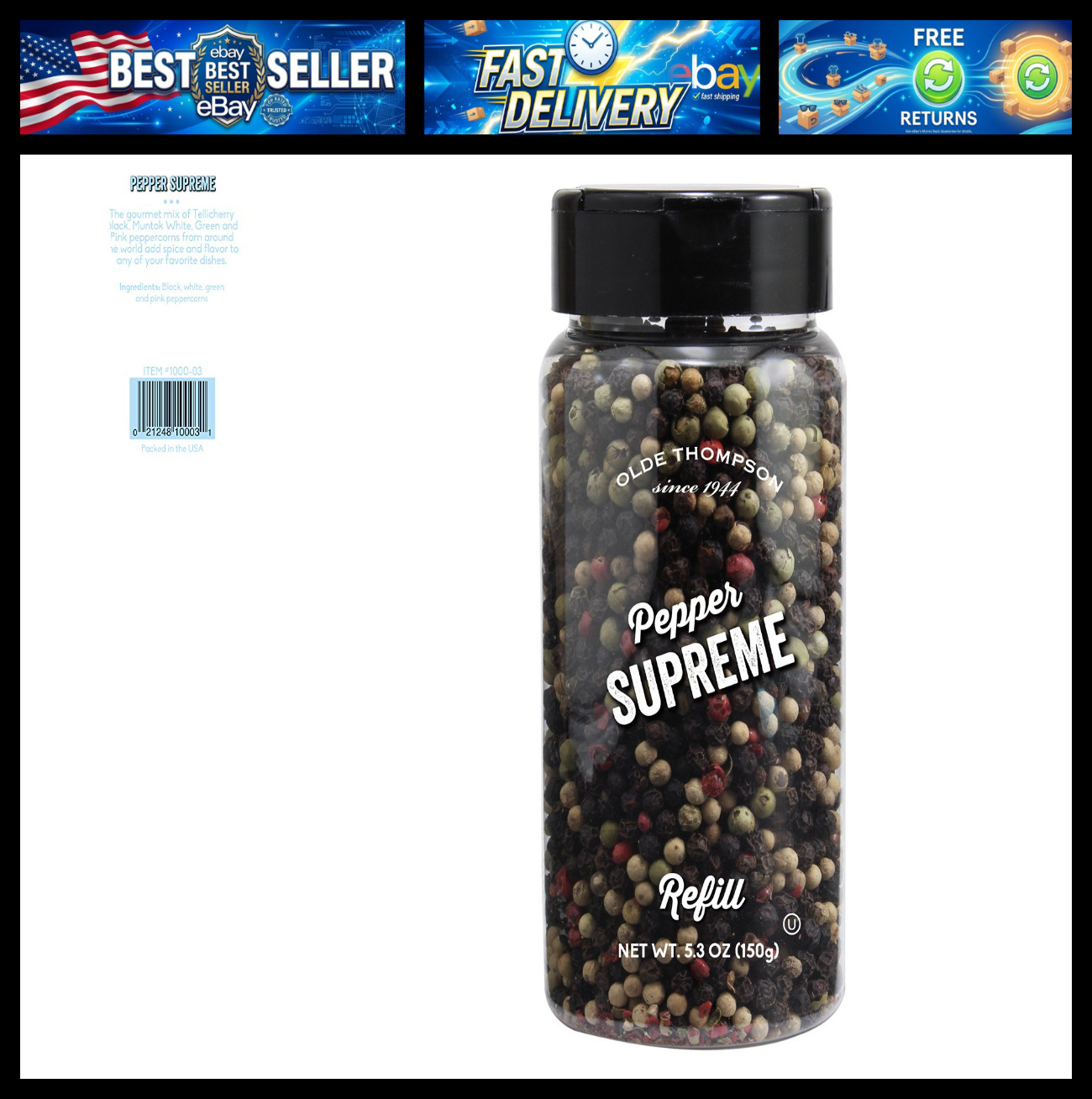 Olde Thompson Pepper Supreme, Whole Pepper Blend with White, Black, Pink, and Gr