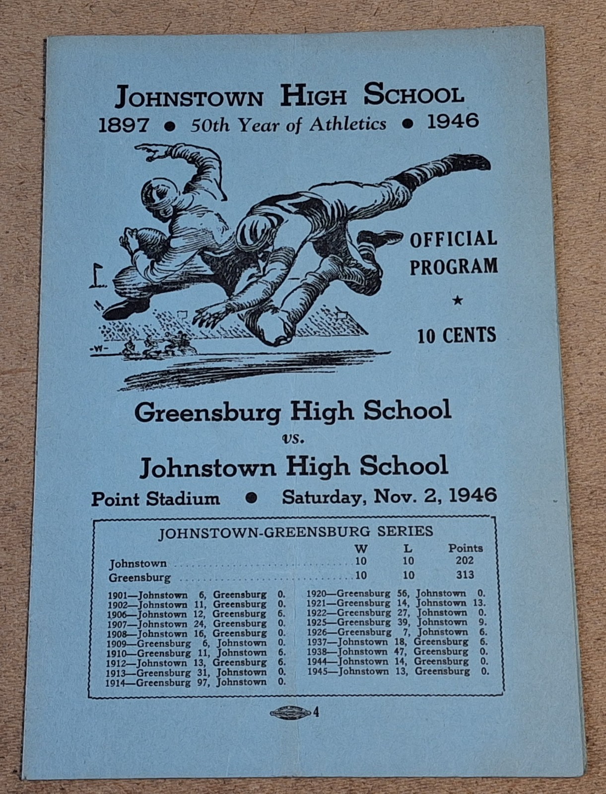 VTG 1946 GREENSBURG VS JOHNSTOWN PA HIGH SCHOOL FOOTBALL PROGRAM Point Stadium VTG 1946 GREENSBURG VS JOHNSTOWN PA HIGH SCHOOL FOOTBALL PROGRAM Point Stadium