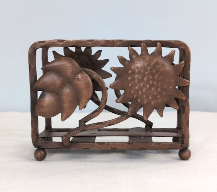 Vintage Hammered Copper Sunflower Letter / Napkin Holder  Rustic Floral 4.5\
