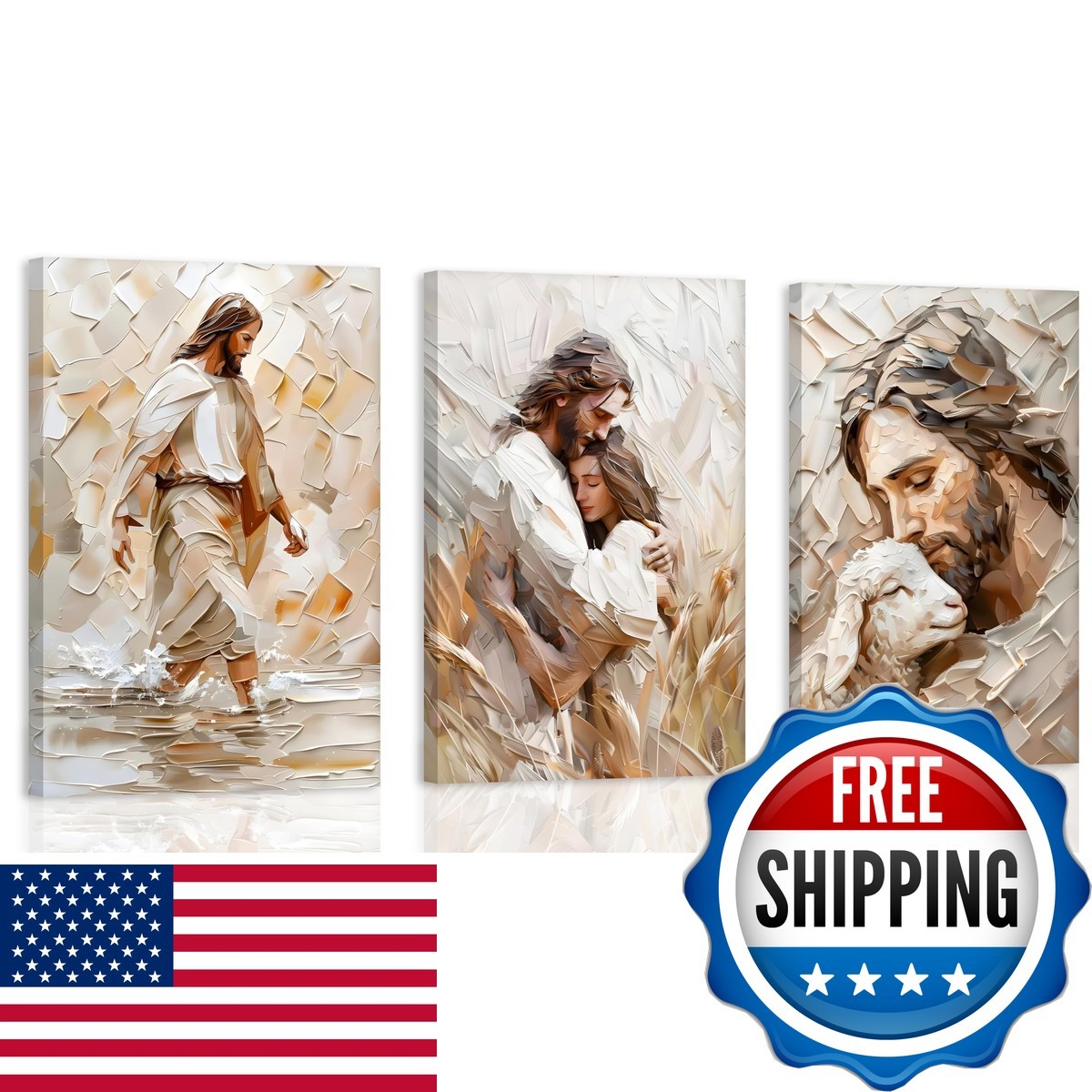 FJKLRP 3pcs Framed Christian Jesus Wall Art 12x16 inches