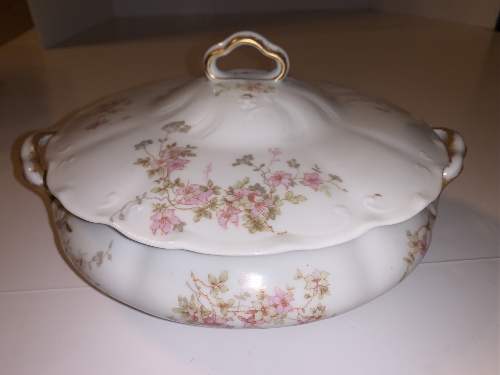Vintage O.P.CO. Syracuse China Pink Flowers Covered Dish
