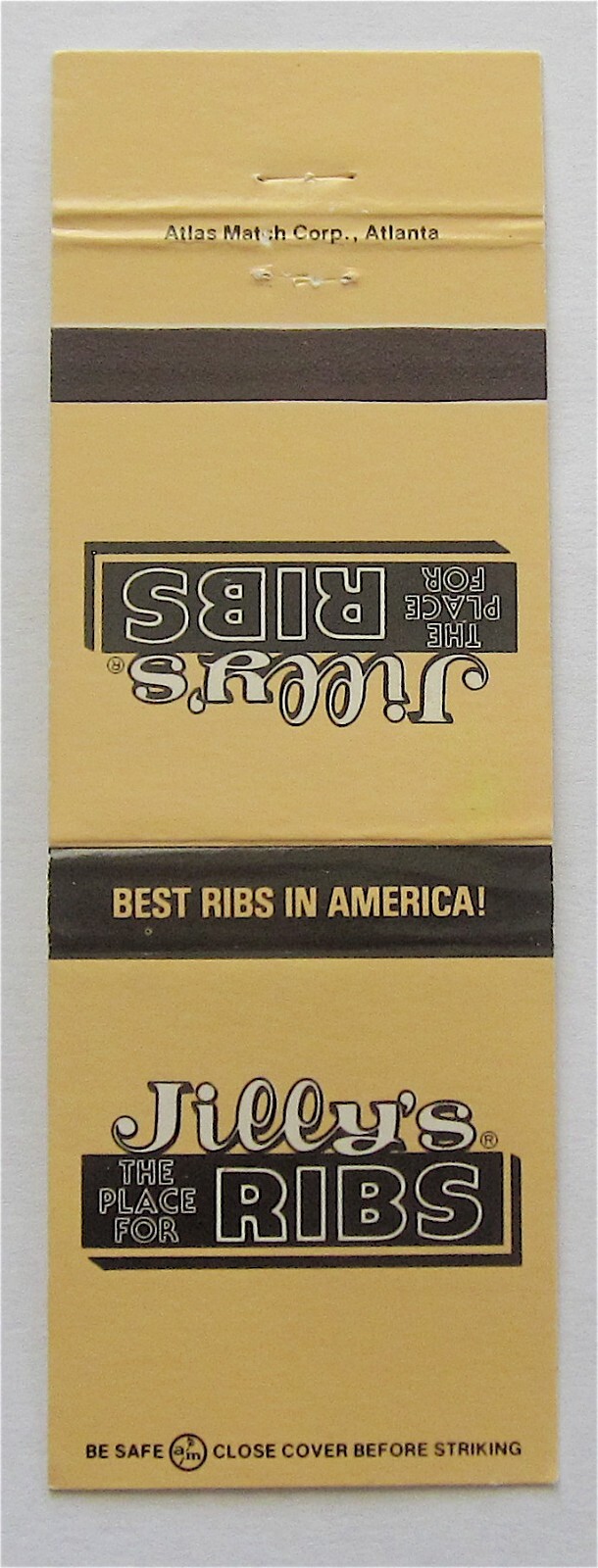 JILLY'S THE PLACE FOR RIBS, BEST RIBS IN AMERICA MATCHBOOK COVER JILLY'S THE PLACE FOR RIBS, BEST RIBS IN AMERICA MATCHBOOK COVER