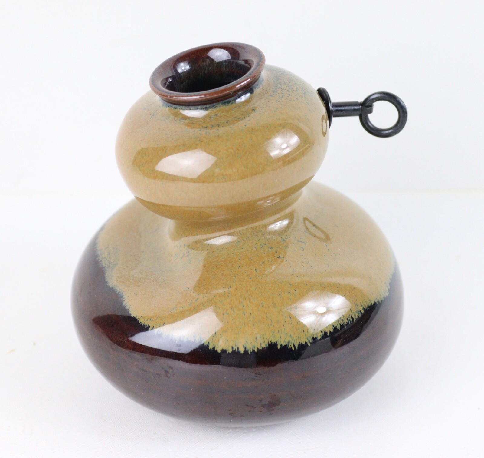 One Japanese Takatori ware gourd shape wall hang vase signed 碧山 #BMJ0502