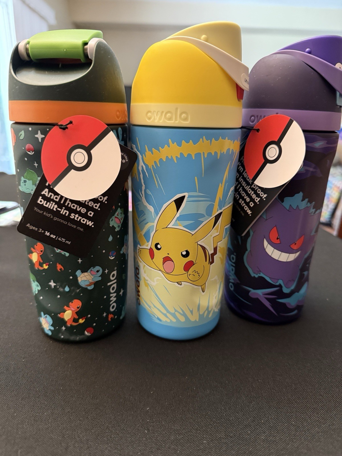 Pokémon Osaka Water Bottles Set of 3 (Pikachu, Gengar, Starters)