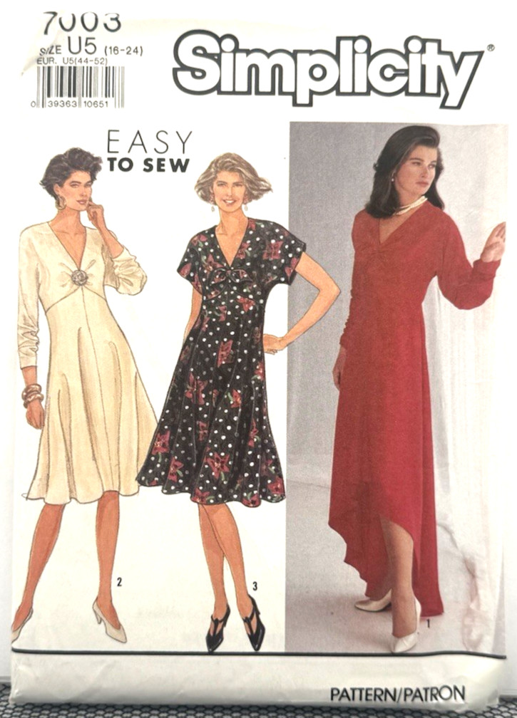 Rare Simplicity Easy-To-Sew Pattern #7003 - Dress (Size 16-24) Uncut
