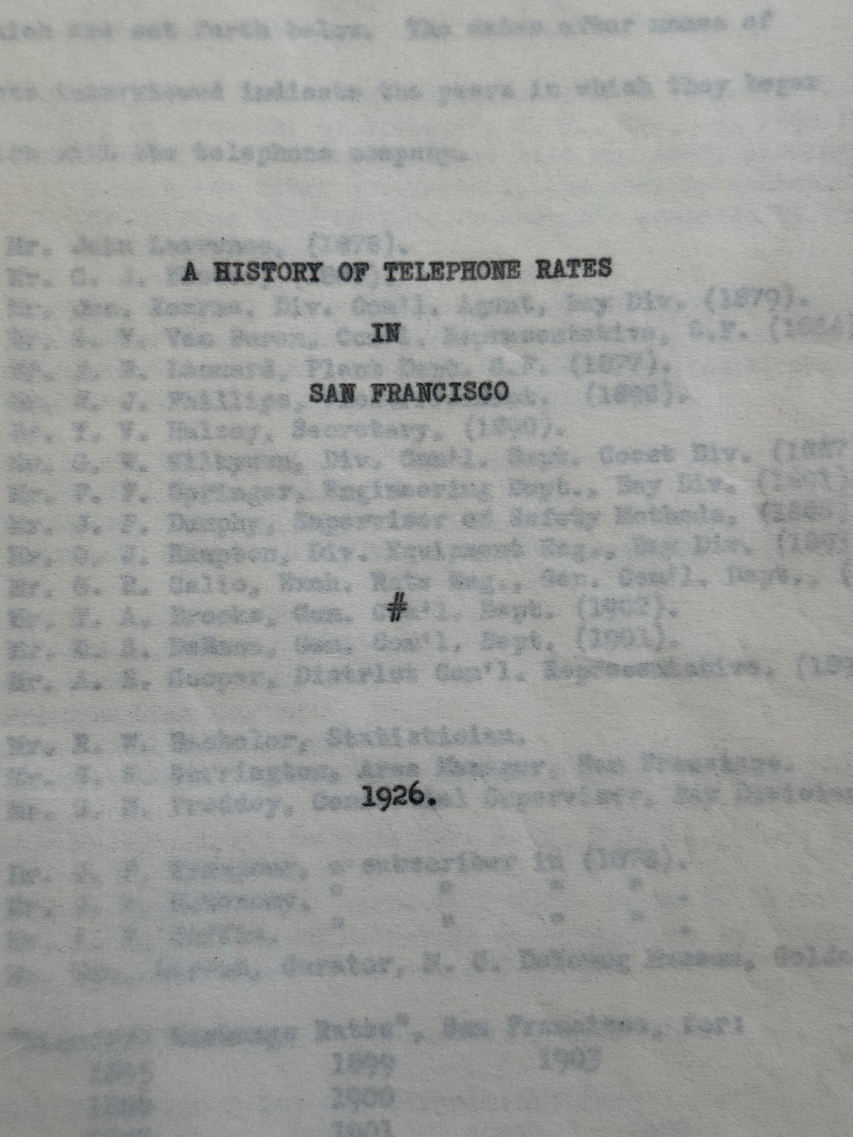 1926 SAN Francisco California History Of  Telephone Rates Booklet