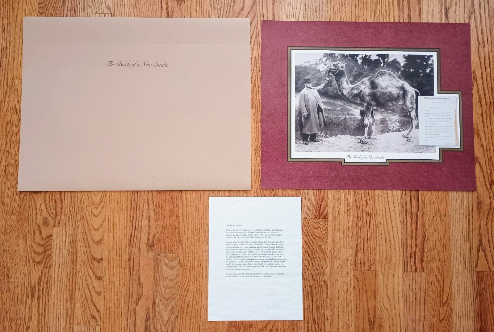 Joe Camel Cigarettes Vintage Lithograph RJR Barnum & Bailey With Letter, Cover Joe Camel Cigarettes Vintage Lithograph RJR Barnum & Bailey With Letter, Cover