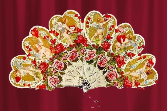 VICTORIAN CUPID & HEARTS, flowers, cherub, wings, valentine  Greeting Card FAN