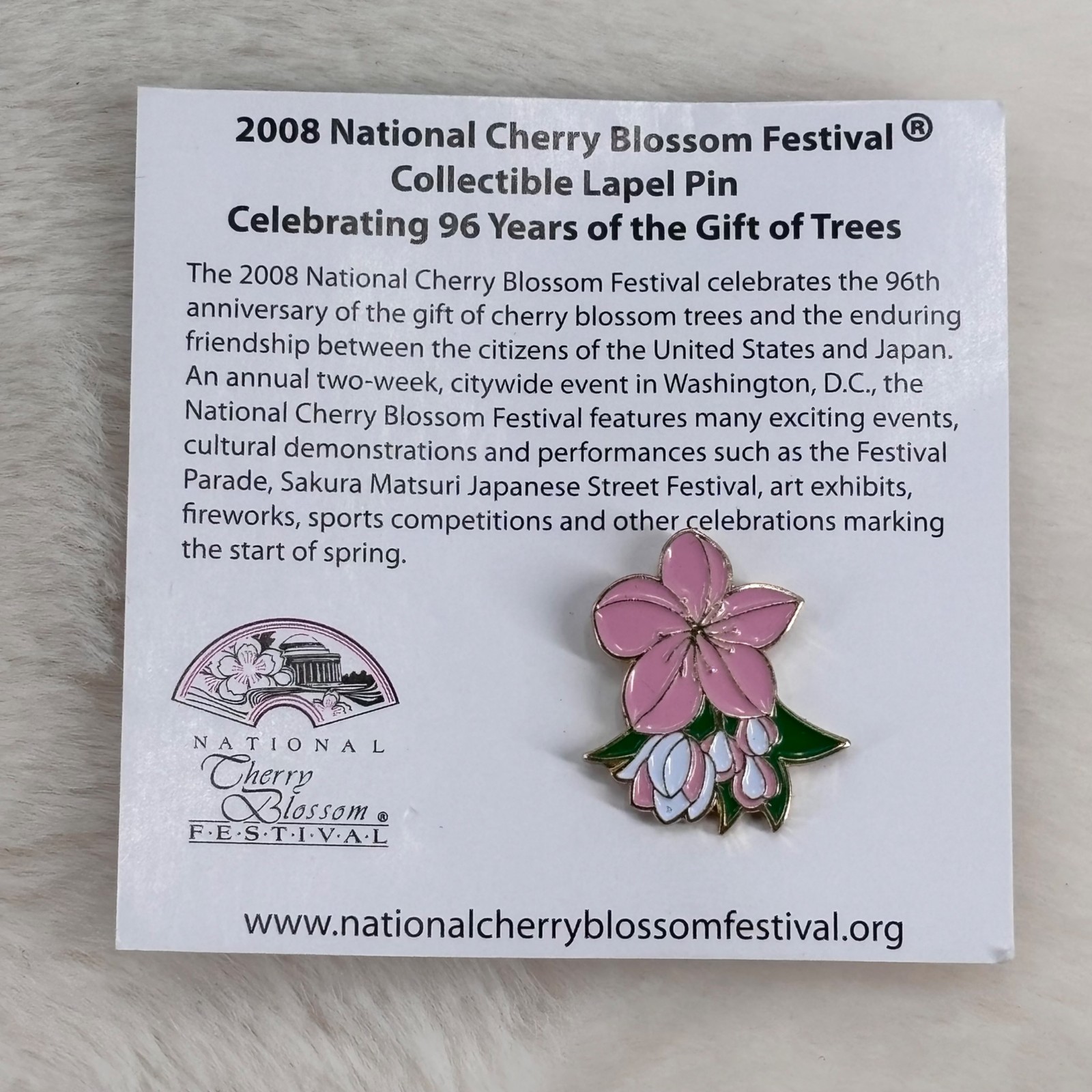 2008 National Cherry Blossom Festival Souvenir Enamel Flower Lapel Pin 2008 National Cherry Blossom Festival Souvenir Enamel Flower Lapel Pin