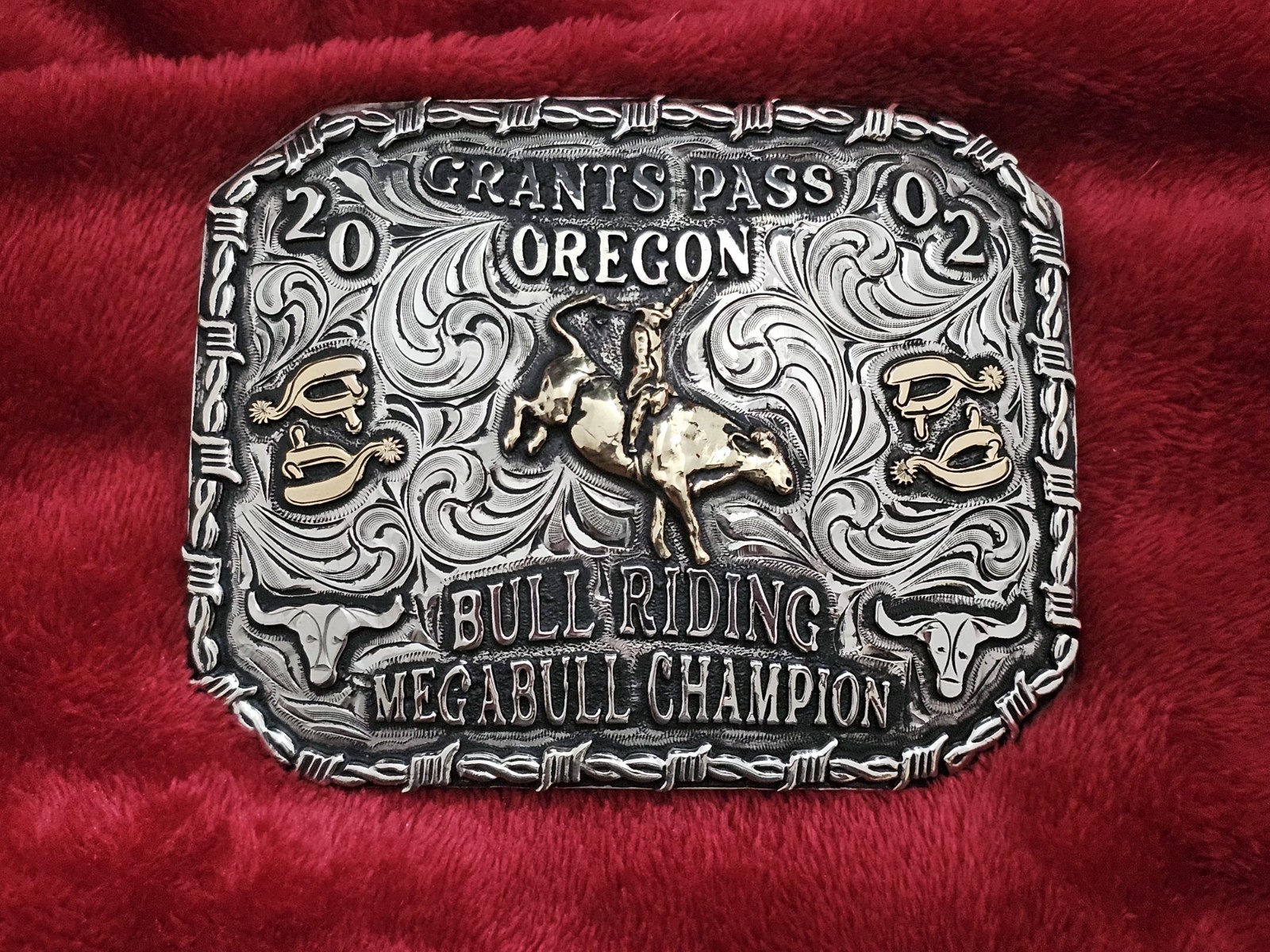 Megabull Rodeo Champion☆2002☆BULL RIDING TROPHY BUCKLE☆Grants Pass OR☆RARE☆222