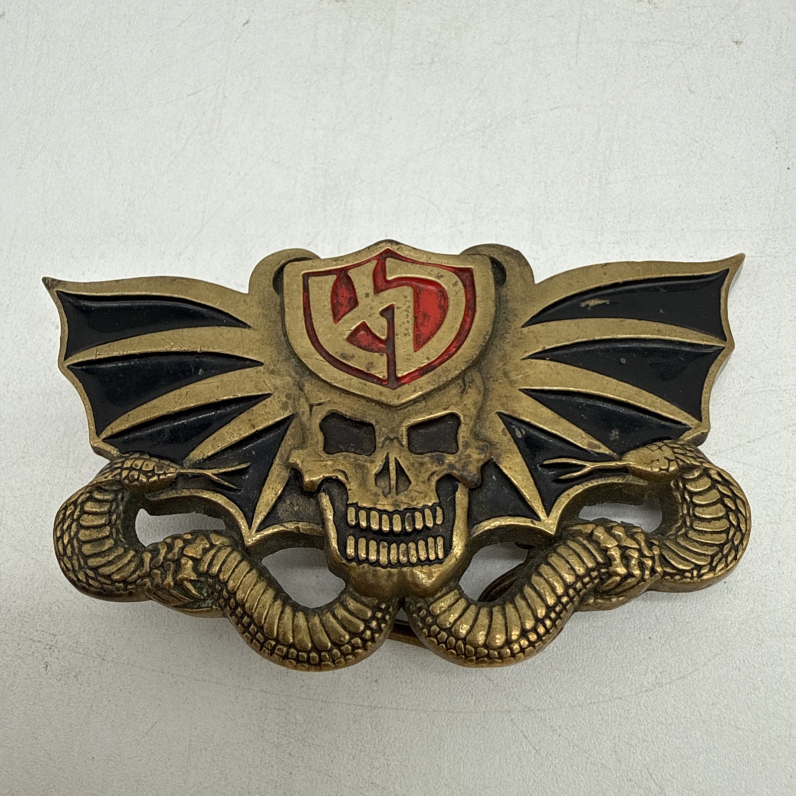 Vintage 1982 Harley Davidson Solid Brass Belt Buckle #6280 Snake & Skull