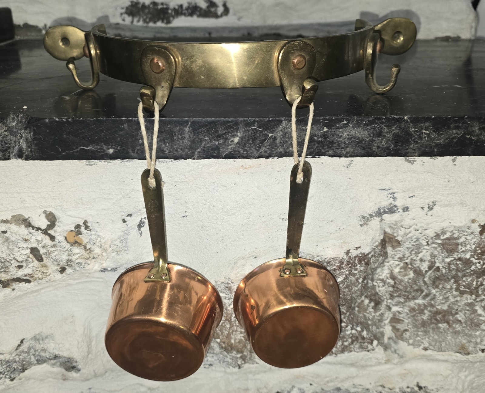 Vintage (likely antique) Half Circle Brass and Copper Pot Rack Wall Mount