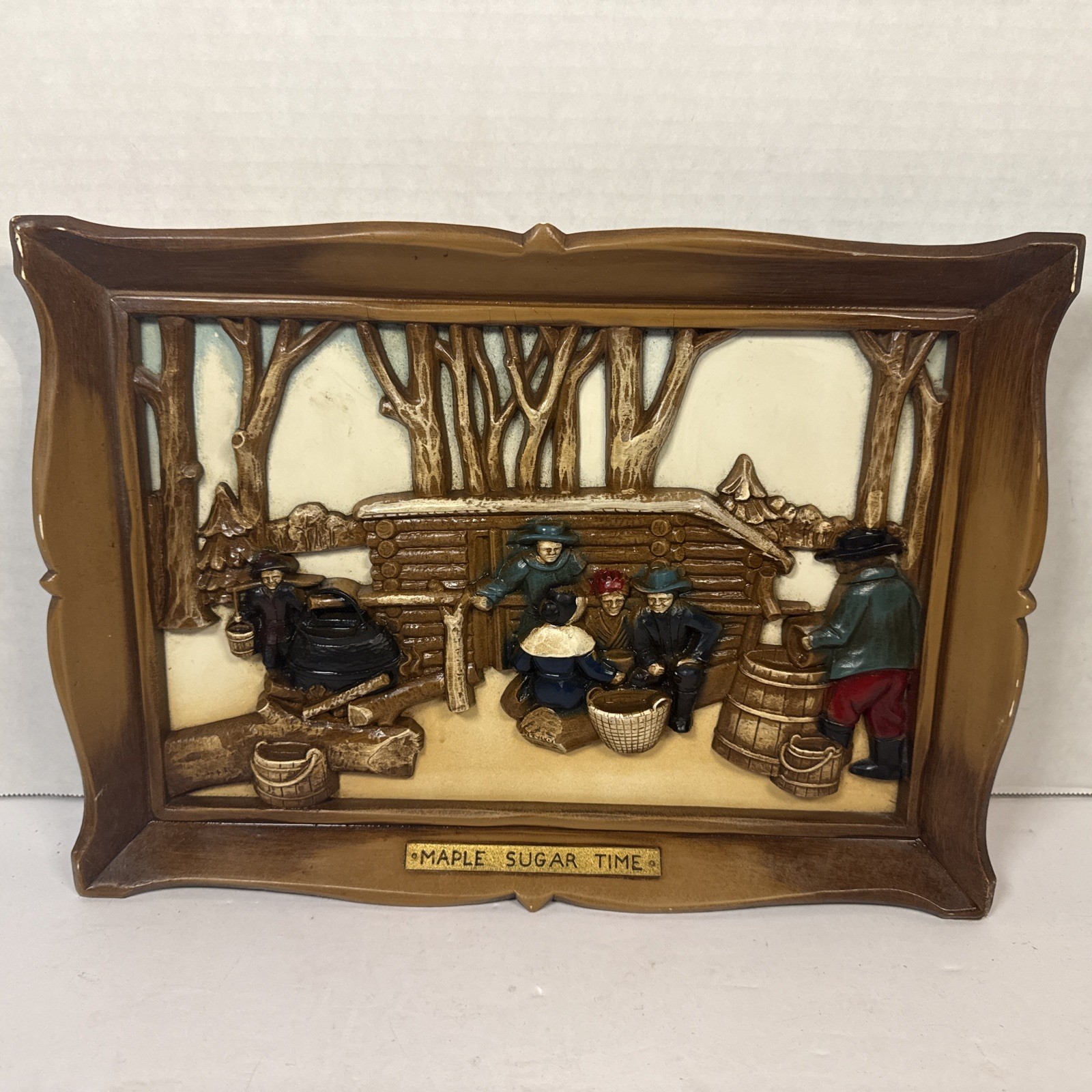 Vintage 3D Wall Art Maple Sugar Time Pioneer Picture Framed 14\