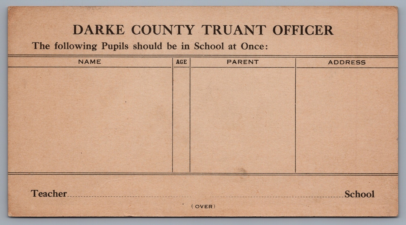 1940s Darke County Ohio Truant Officer Report Card Greenville High School 9990