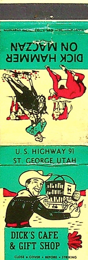 Vintage Dick\'s Cafe & Gift Shop Matchbook - St. George, Utah - US Highway 91