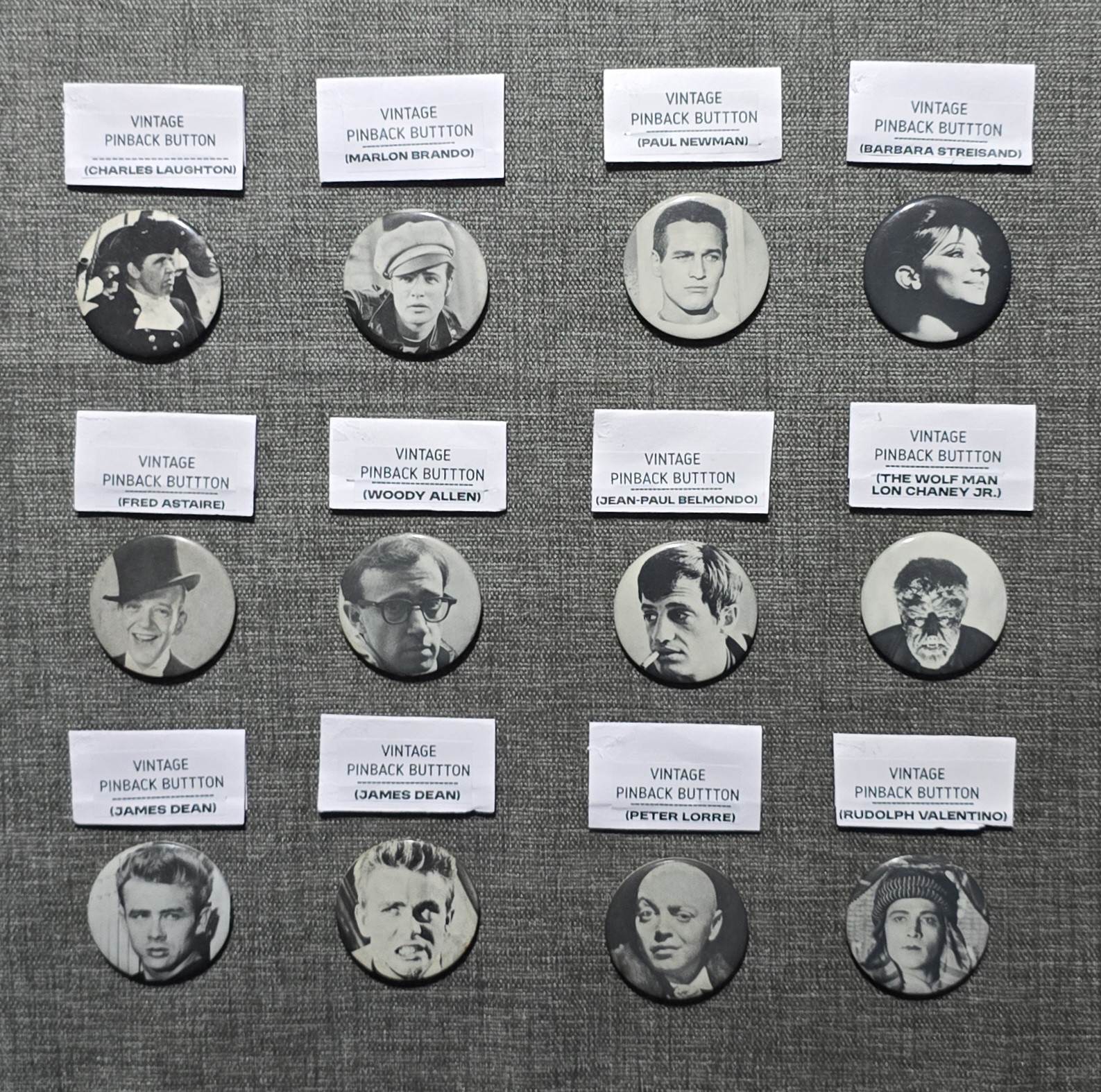 Lot of 12 Vintage Hollywood Celebrity Movie Star Photo Pinback Buttons Pins