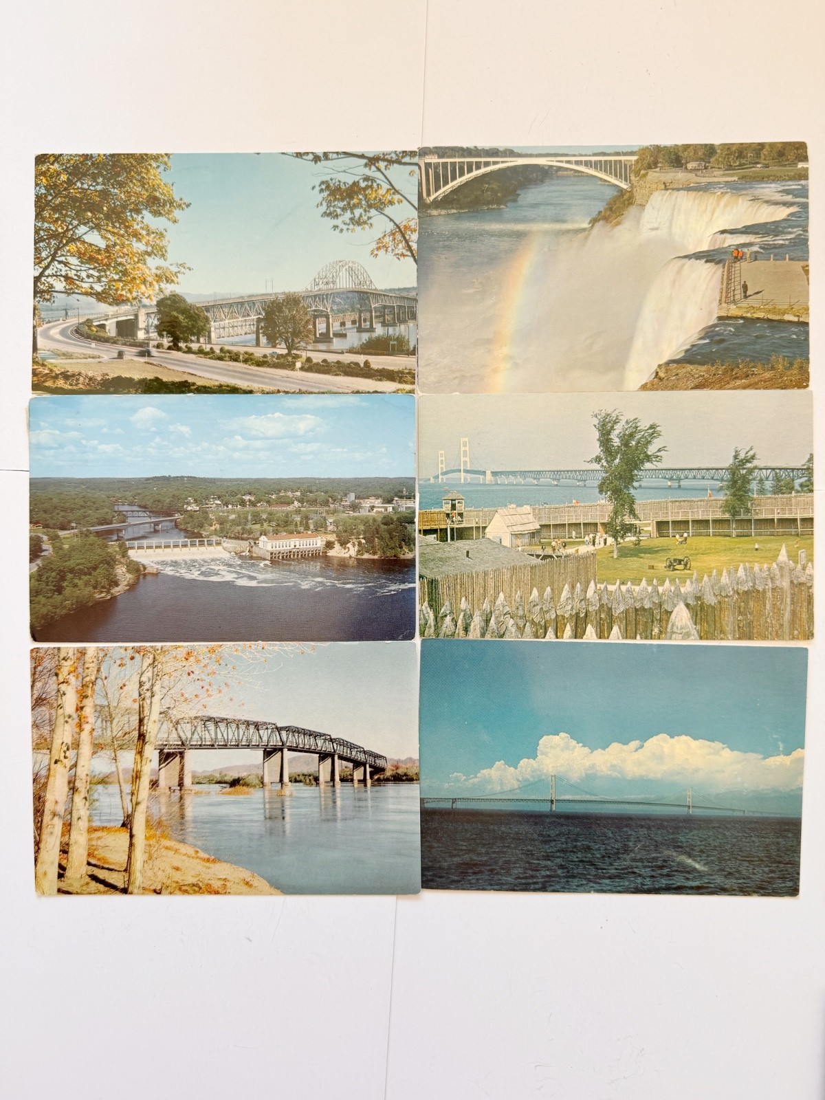 Lot of 6 Vintage Postcards Bridges Niagara Falls Mackinac Posted 1950s-60s