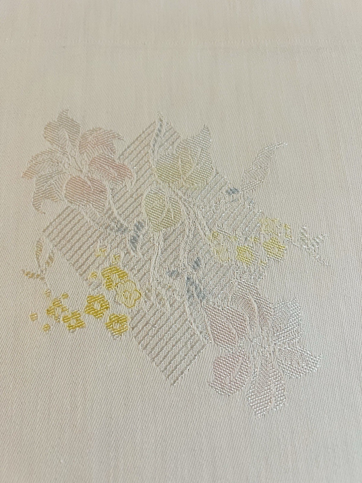 Vintage Pastel Woven Jacquard Tablecloth Florals And Geometric Pattern 48” X 52”