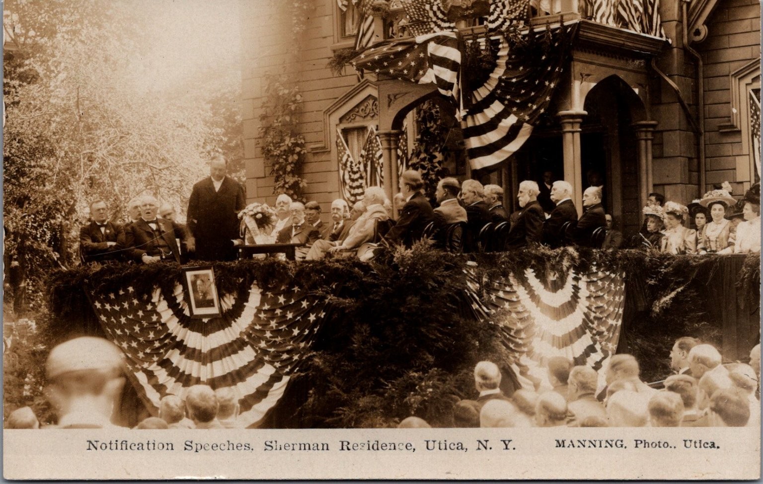 1908 RPPC Notification Speeches Sherman Residence Utica NY James S. Sherman