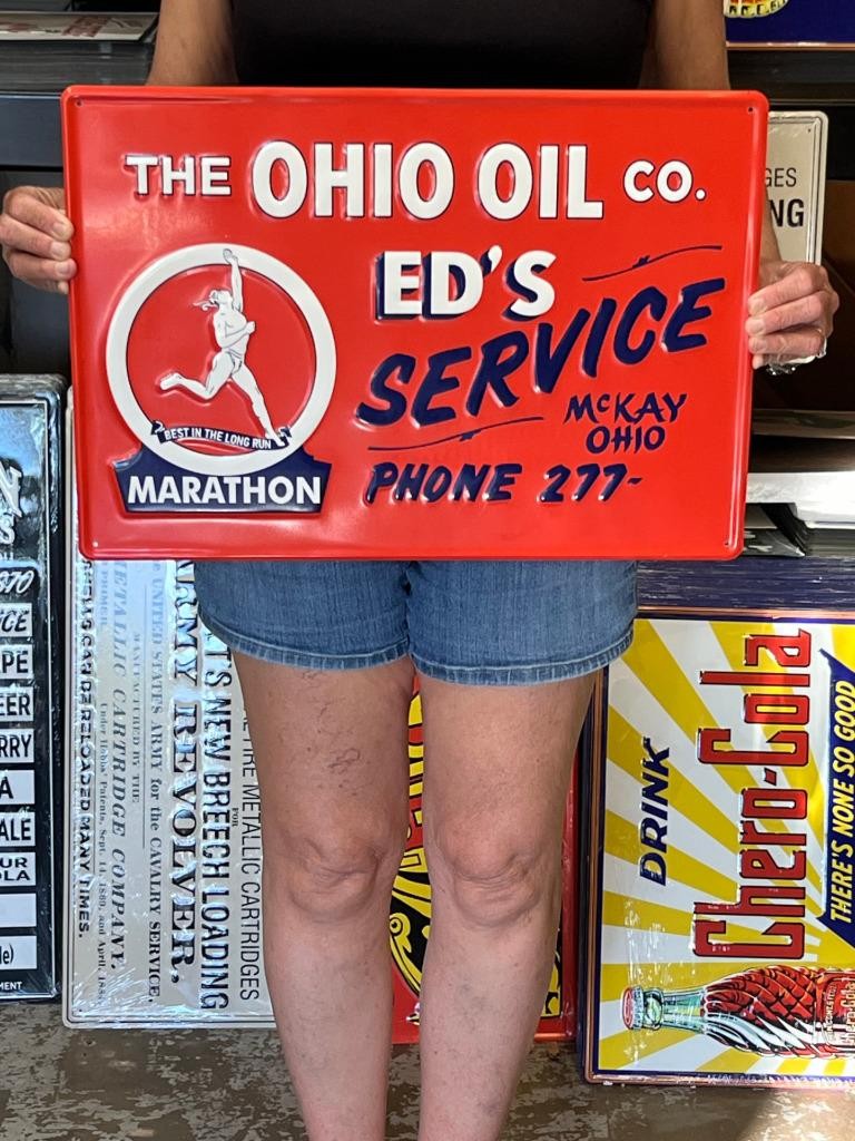 Antique Vintage Style Metal Sign Marathon Gas Eds Ohio 20x14 Made in USA