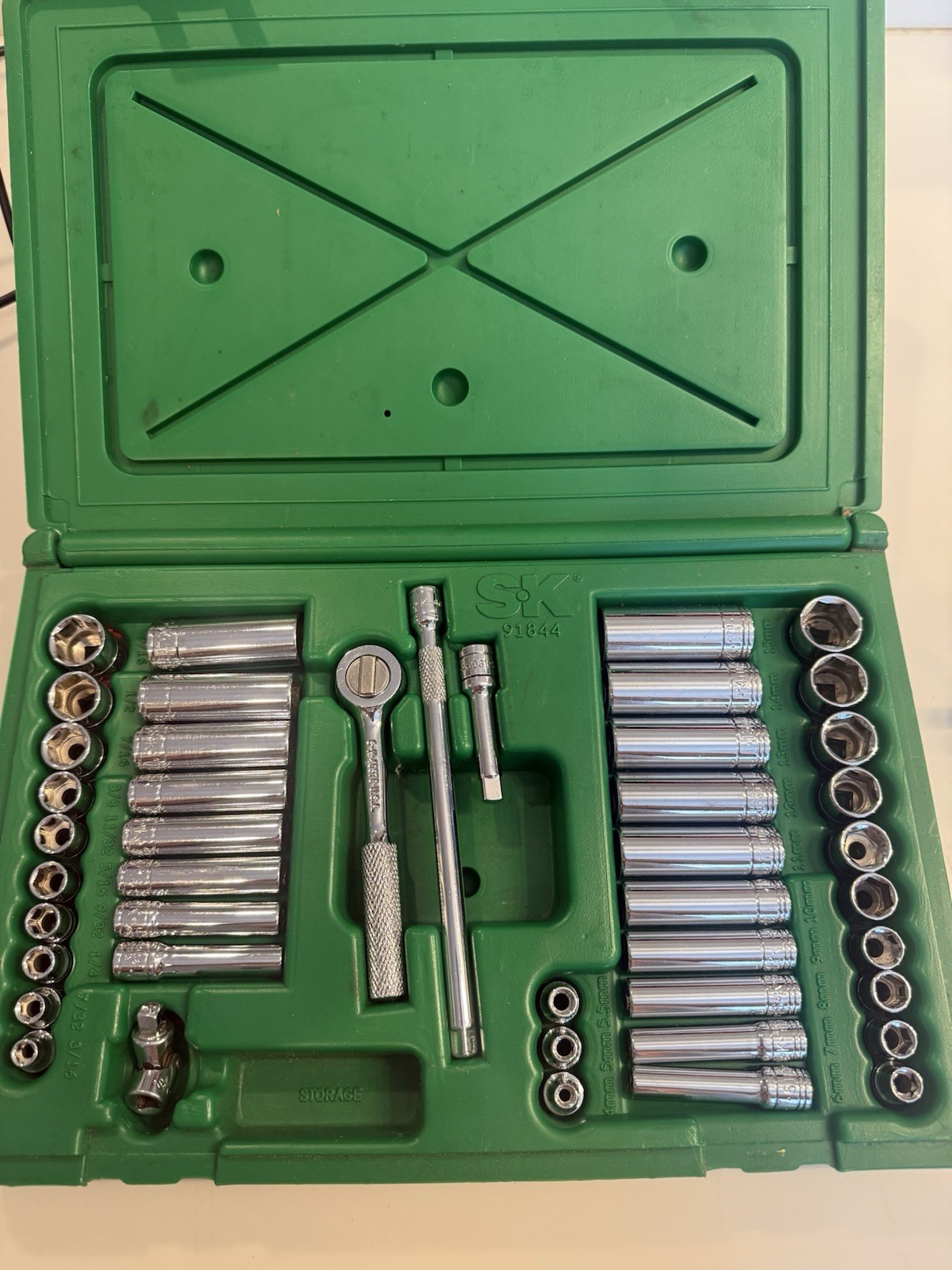 Vintage SK 91844 44pc 1/4” Drive SAE Metric Socket Set USA NOS Old Logo