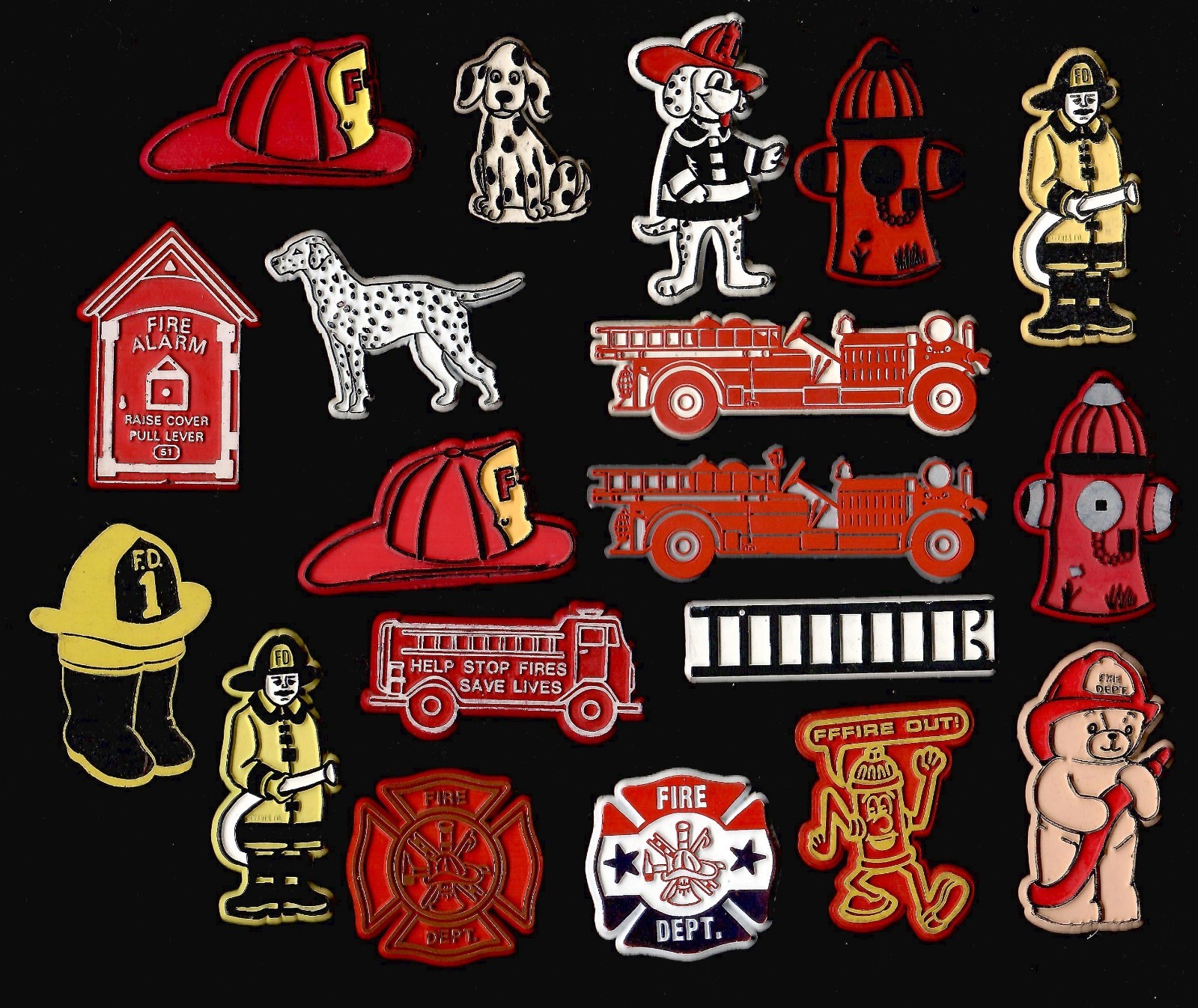 19x Firefighter Fire Engine Hydrant Lot Vtg Rubber Fridge Magnet Novelty \'70s
