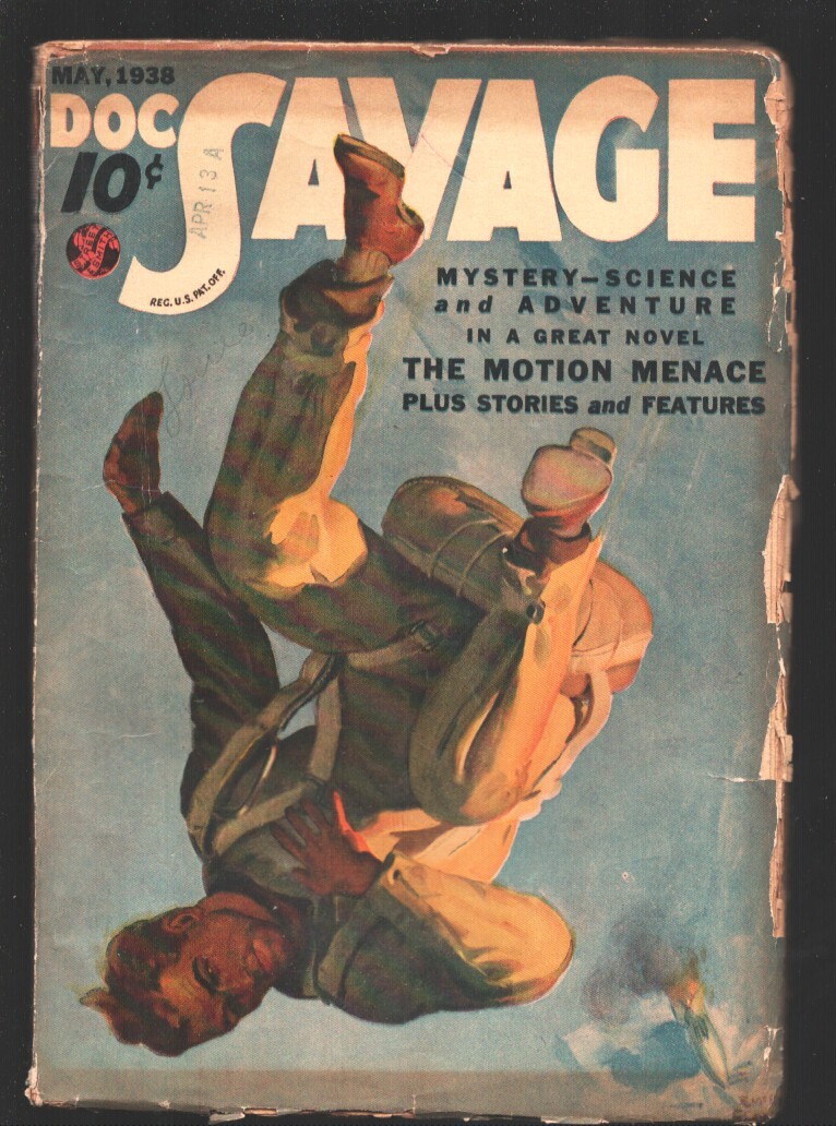 Doc Savage 5/1938-The Motion Menace-Parachute cover-Skipper story-G/VG